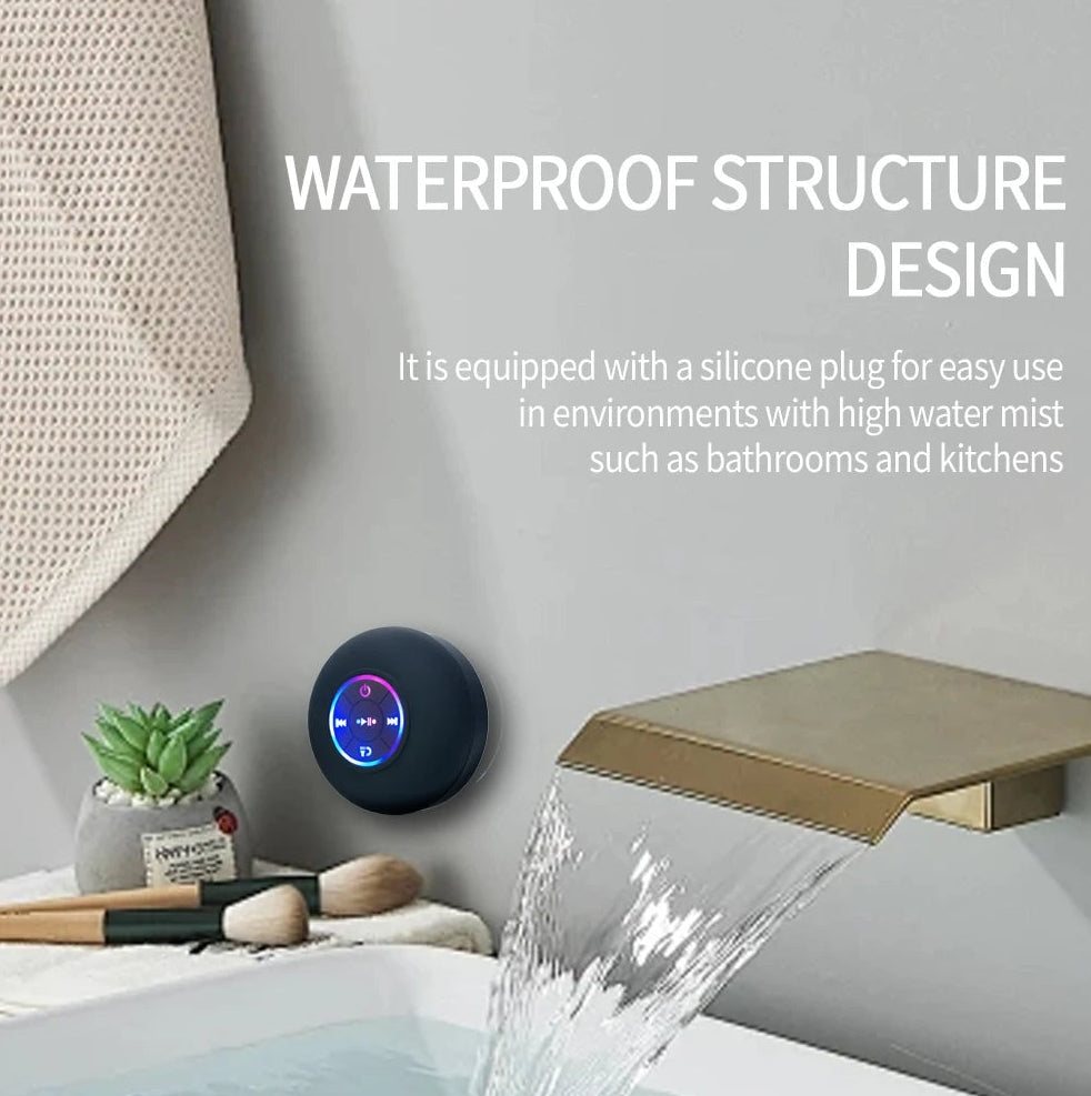 Portable Wireless Bluetooth Speaker LED Light IPX4 Waterproof Loudspeaker Outdoor Bathroom Large Suction Cup Stereo Sound Box